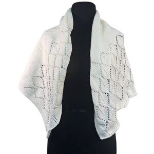 Silver Cloud White Cotton Knitted Shawl With Diamond Lace Pattern 27.5 x 35